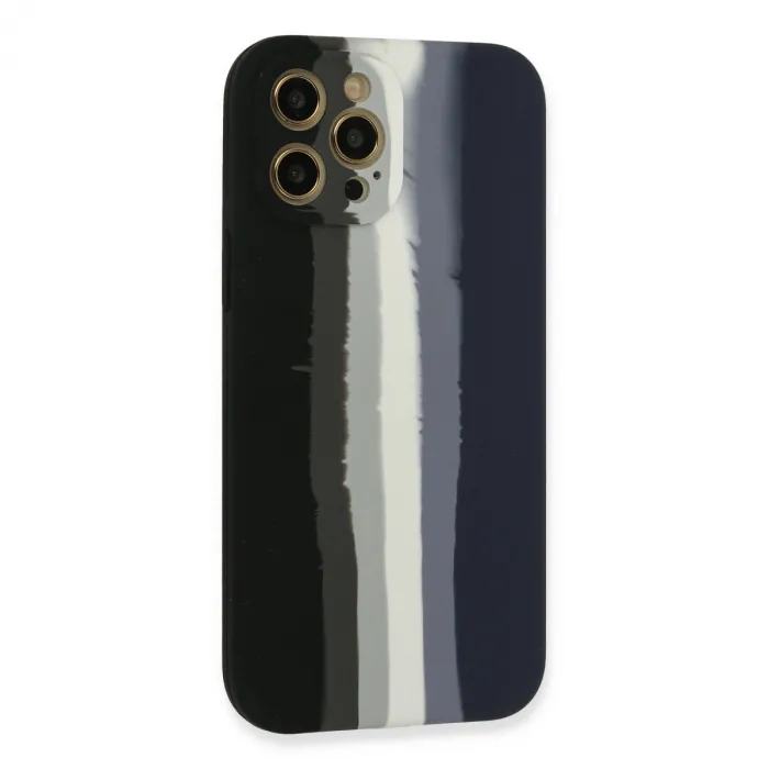 İphone 12 Pro Max Kılıf Ebruli Lansman Silikon - Siyah-lacivert