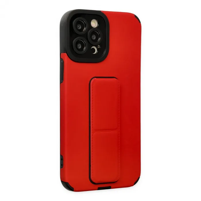 İphone 12 Pro Max Kılıf Mega Standlı Silikon - Kırmızı