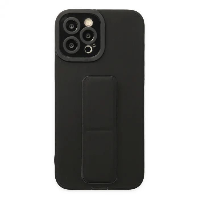 İphone 12 Pro Max Kılıf Mega Standlı Silikon - Siyah
