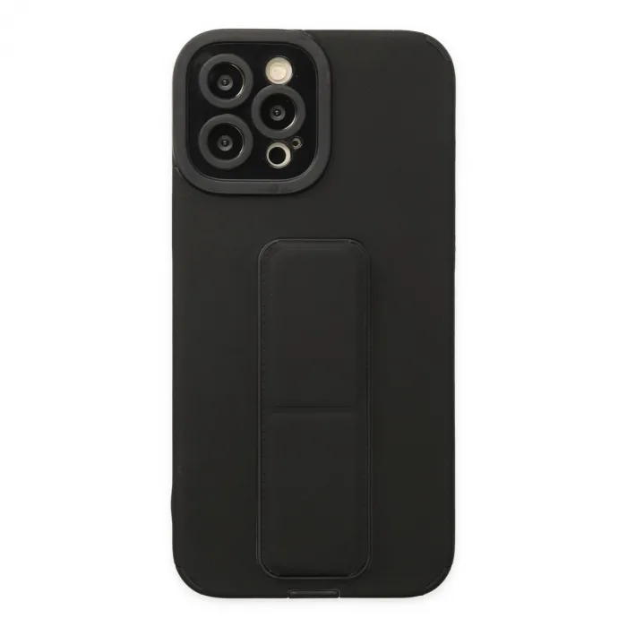 İphone 12 Pro Max Kılıf Mega Standlı Silikon - Siyah