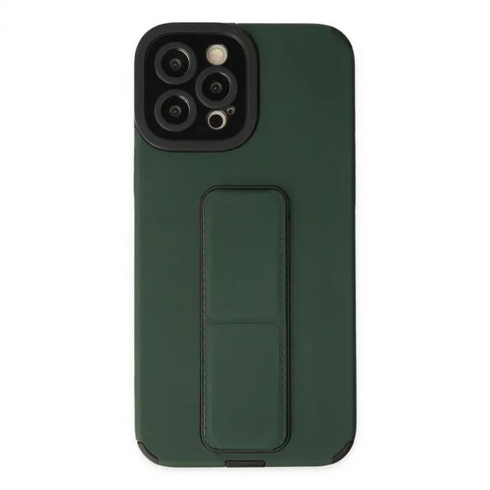 İphone 12 Pro Max Kılıf Mega Standlı Silikon - Yeşil