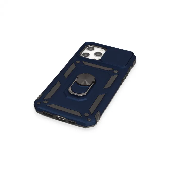 İphone 12 Pro Max Kılıf Pars Lens Yüzüklü Silikon - Lacivert