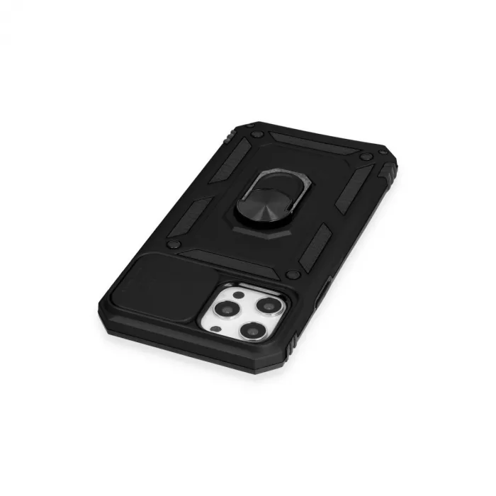 İphone 12 Pro Max Kılıf Pars Lens Yüzüklü Silikon - Siyah