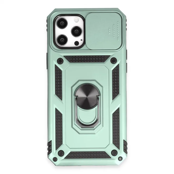 İphone 12 Pro Max Kılıf Pars Lens Yüzüklü Silikon - Yeşil