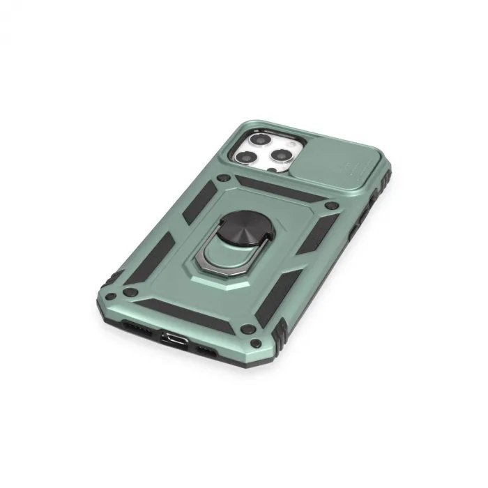 İphone 12 Pro Max Kılıf Pars Lens Yüzüklü Silikon - Yeşil