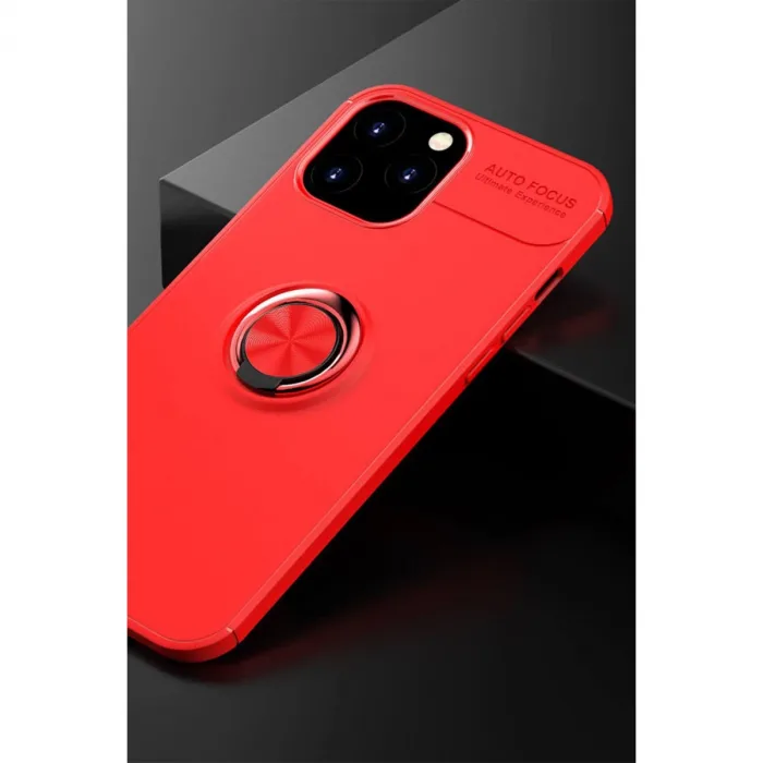 İphone 12 Pro Max Kılıf Range Yüzüklü Silikon - Kırmızı