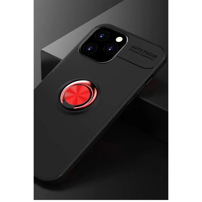 İphone 12 Pro Max Kılıf Range Yüzüklü Silikon - Siyah-kırmızı