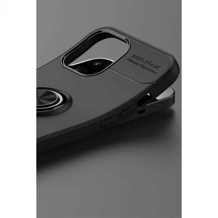 İphone 12 Pro Max Kılıf Range Yüzüklü Silikon - Siyah-kırmızı