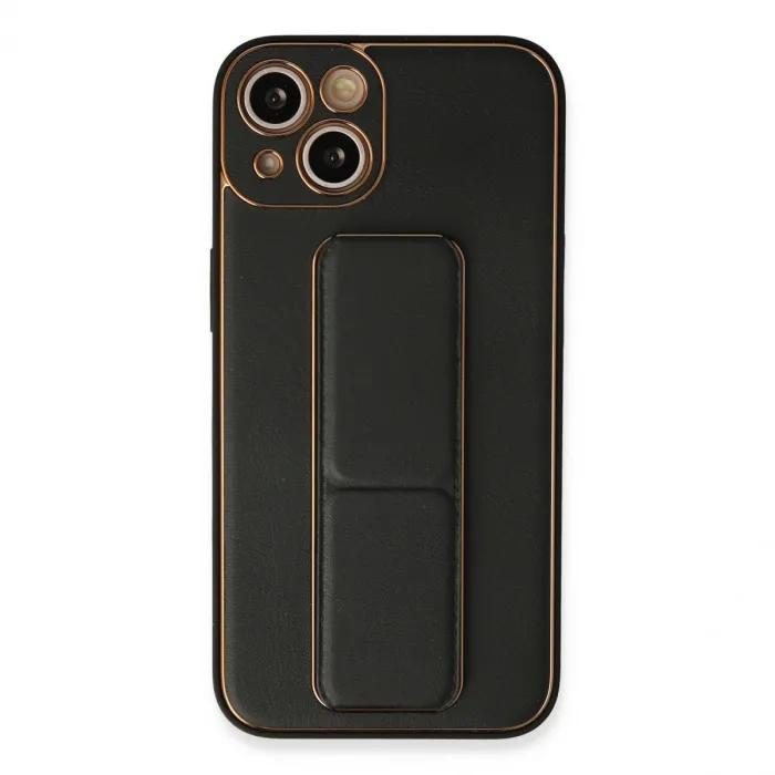 İphone 13 Kılıf Coco Deri Standlı Kapak - Siyah