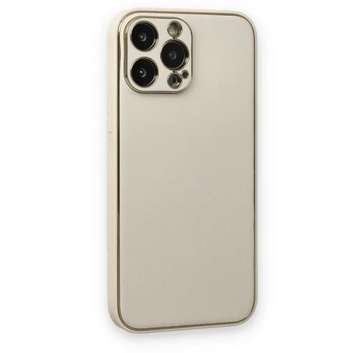 İphone 13 Pro Kılıf Coco Deri Silikon Kapak - Beyaz