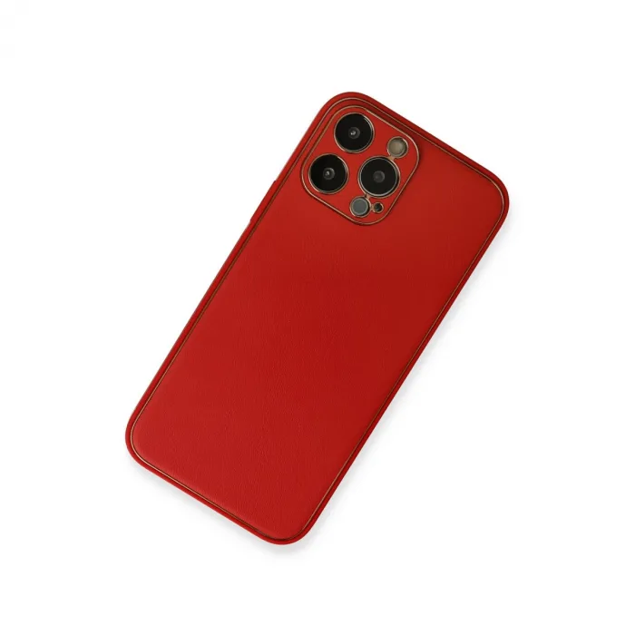 İphone 13 Pro Kılıf Coco Deri Silikon Kapak - Kırmızı