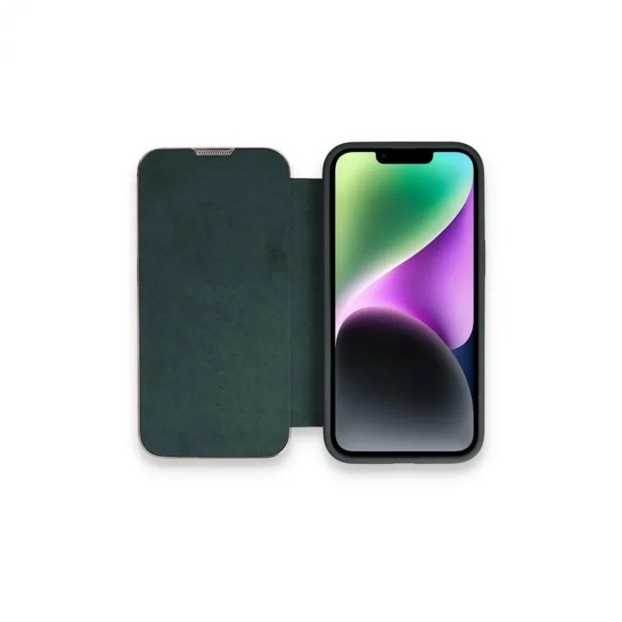 İphone 13 Pro Kılıf Dolpin Kapaklı - Koyu Yeşil