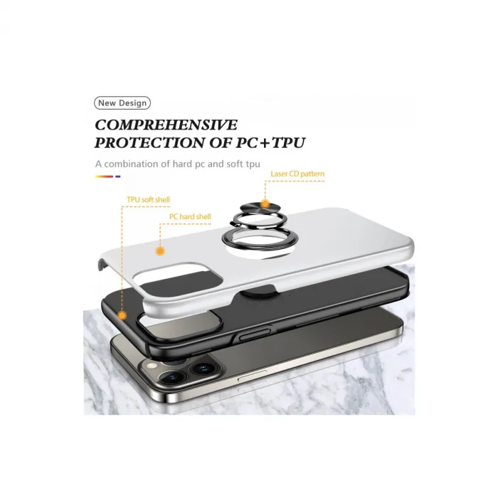 İphone 13 Pro Kılıf Elit Yüzüklü Kapak - Gümüş