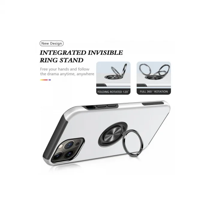 İphone 13 Pro Kılıf Elit Yüzüklü Kapak - Gümüş
