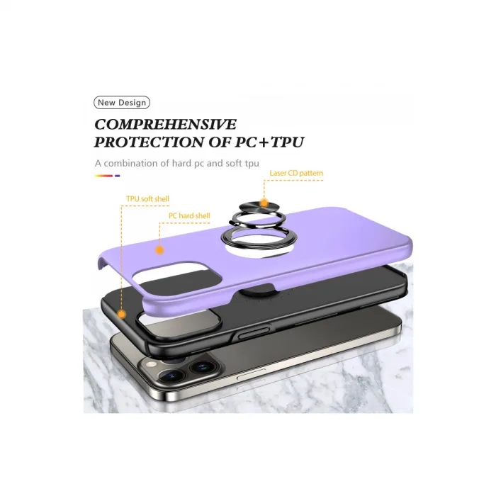 iPhone 13 Pro Kılıf Elit Yüzüklü Kapak - Mor