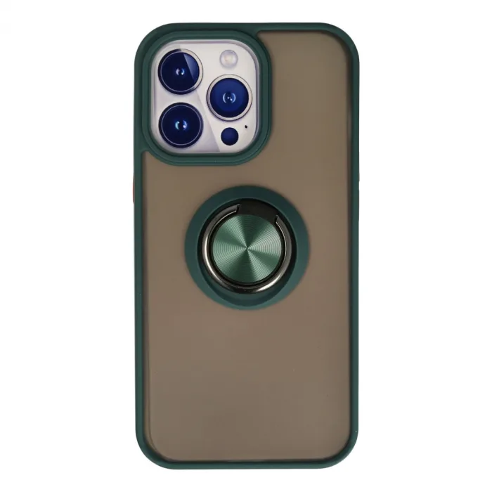 İphone 13 Pro Kılıf Montreal Yüzüklü Silikon Kapak - Yeşil