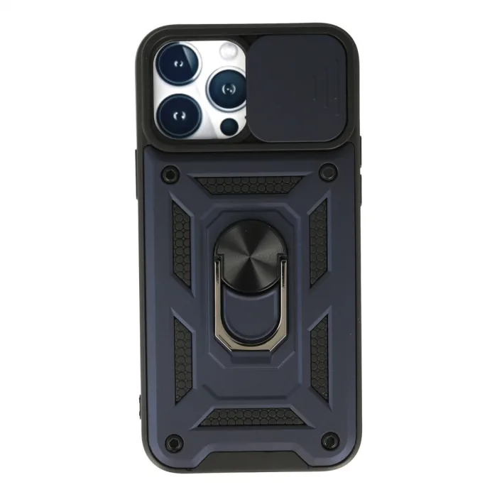 İphone 13 Pro Kılıf Pars Lens Yüzüklü Silikon - Lacivert