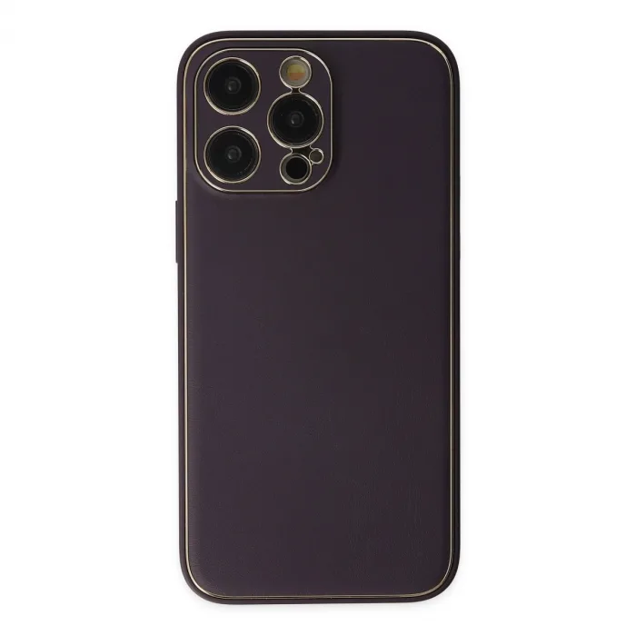 İphone 13 Pro Max Kılıf Coco Deri Silikon Kapak - Derin Mor