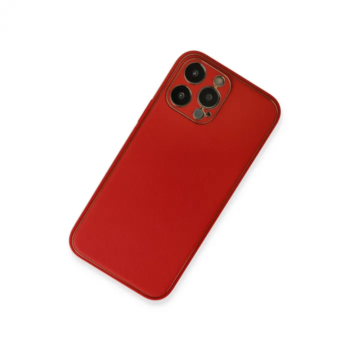 İphone 13 Pro Max Kılıf Coco Deri Silikon Kapak - Kırmızı