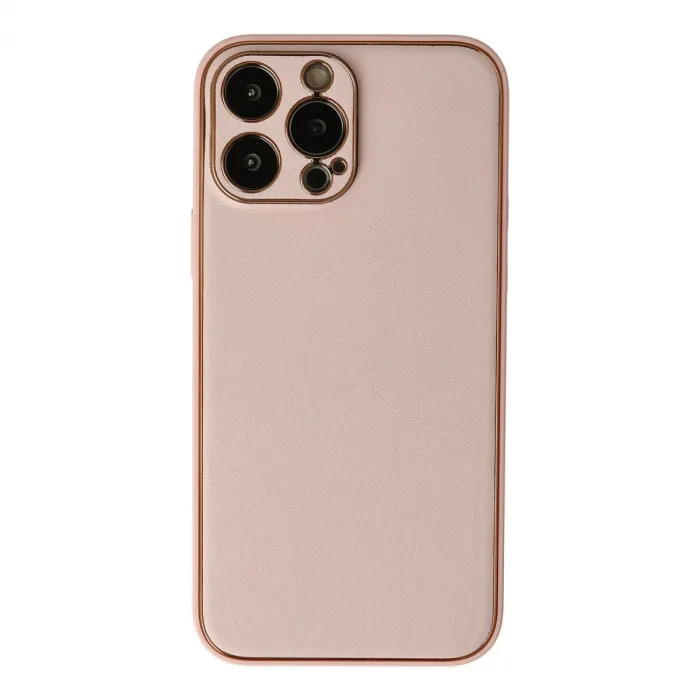 İphone 13 Pro Max Kılıf Coco Deri Silikon Kapak - Pudra