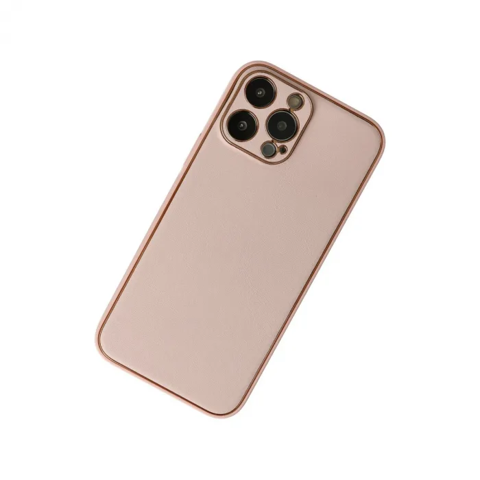 İphone 13 Pro Max Kılıf Coco Deri Silikon Kapak - Pudra