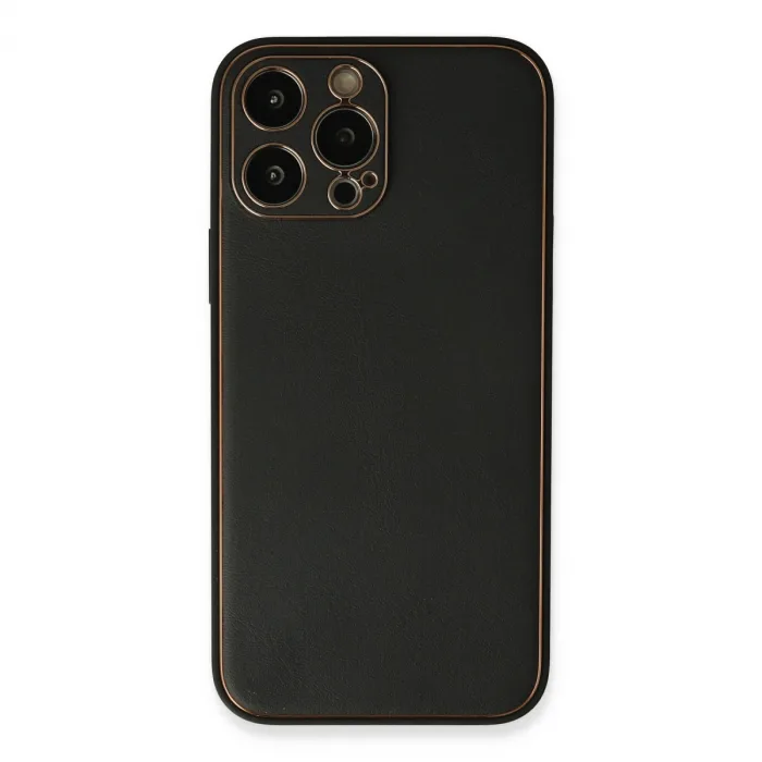 İphone 13 Pro Max Kılıf Coco Deri Silikon Kapak - Siyah