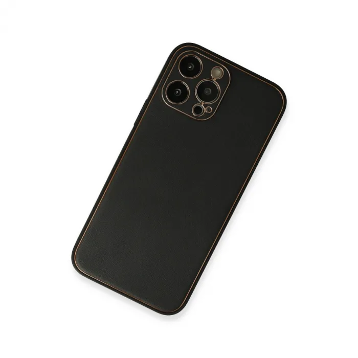 İphone 13 Pro Max Kılıf Coco Deri Silikon Kapak - Siyah
