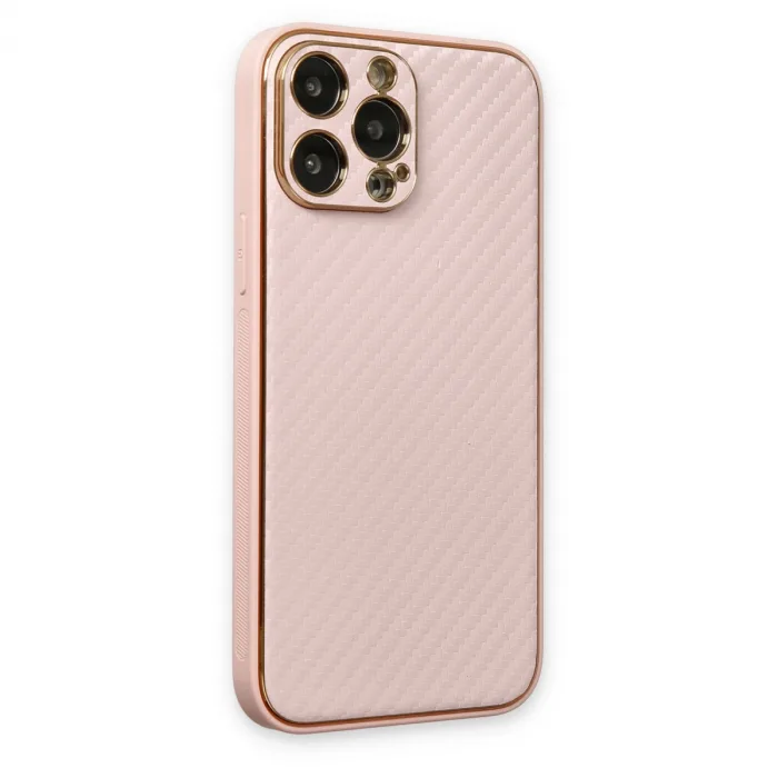 İphone 13 Pro Max Kılıf Coco Karbon Silikon - Pembe