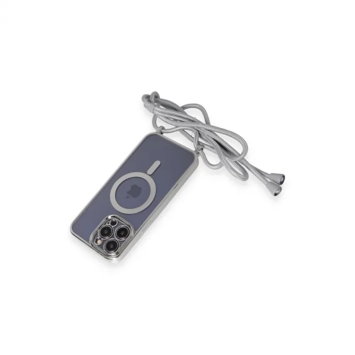 İphone 13 Pro Max Kılıf Divo Lazer Askılı Magsafe Kapak - Gümüş