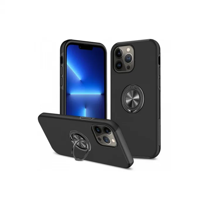 iPhone 13 Pro Max Kılıf Elit Yüzüklü Kapak - Siyah