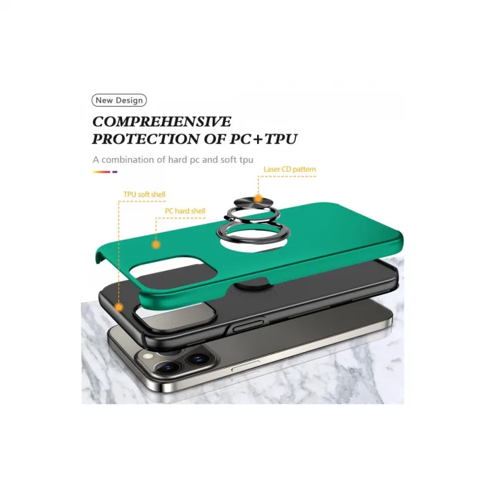 iPhone 13 Pro Max Kılıf Elit Yüzüklü Kapak - Yeşil