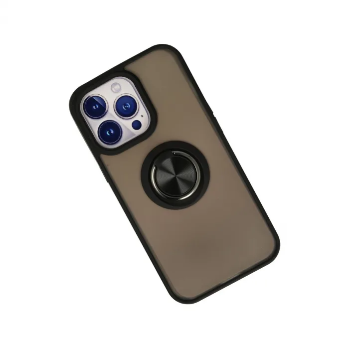 İphone 13 Pro Max Kılıf Montreal Yüzüklü Silikon Kapak - Siyah