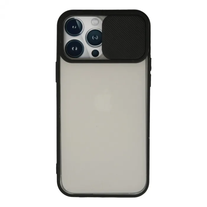 İphone 13 Pro Max Kılıf Palm Buzlu Kamera Sürgülü Silikon - Siyah