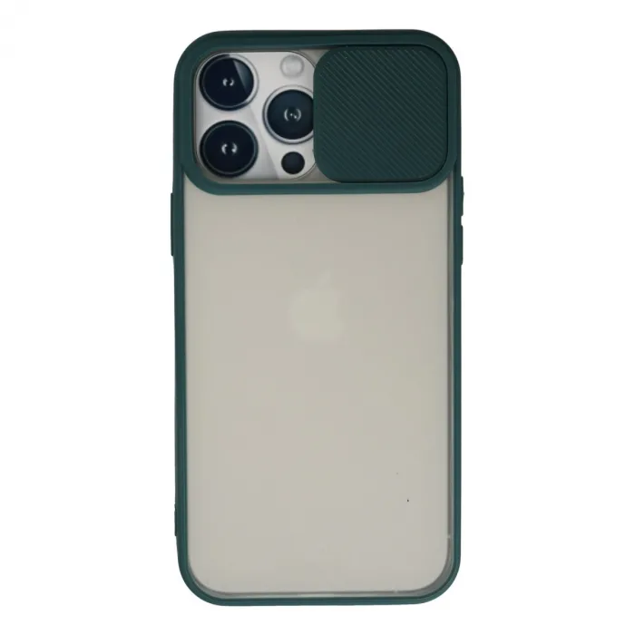 İphone 13 Pro Max Kılıf Palm Buzlu Kamera Sürgülü Silikon - Yeşil