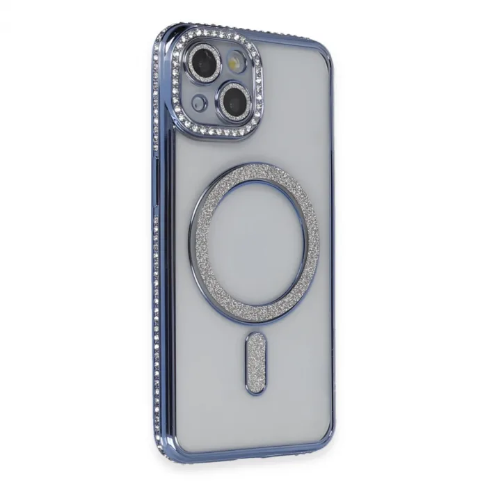 İphone 14 Kılıf Joke Simli Magneticsafe Kılıf - Mavi