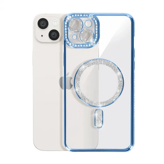 İphone 14 Kılıf Joke Simli Magneticsafe Kılıf - Mavi