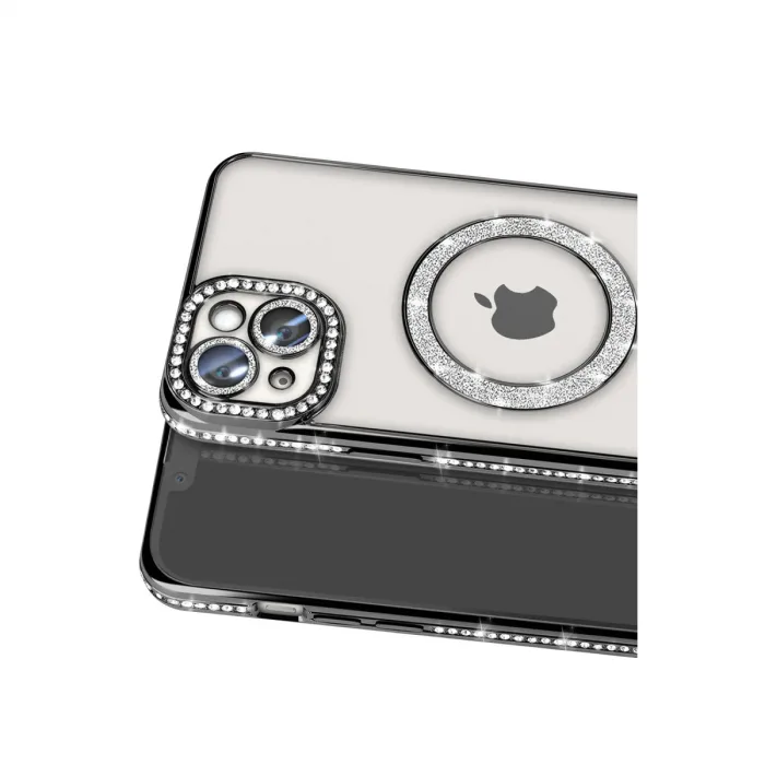 İphone 14 Kılıf Joke Simli Magneticsafe Kılıf - Siyah