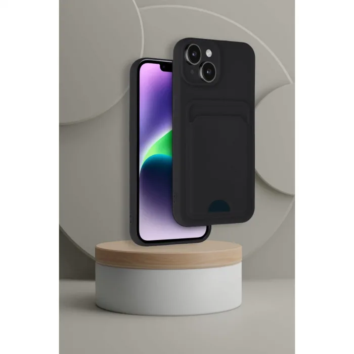 İphone 14 Kılıf Kelvin Kartvizitli Silikon - Kahverengi