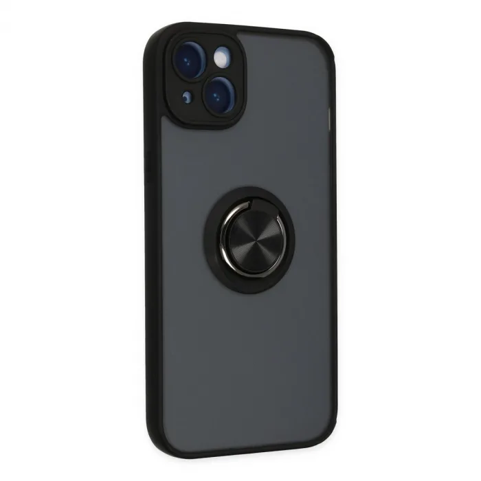 İphone 14 Kılıf Montreal Yüzüklü Silikon Kapak - Siyah