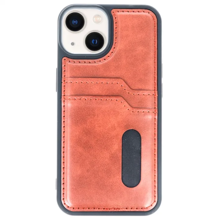 İphone 14 Kılıf Sara Kartvizitli Deri Kılıf - Taba