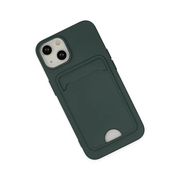 İphone 14 Plus Kılıf Kelvin Kartvizitli Silikon - Koyu Yeşil