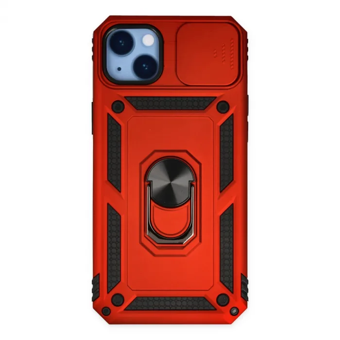 İphone 14 Plus Kılıf Pars Lens Yüzüklü Silikon - Kırmızı