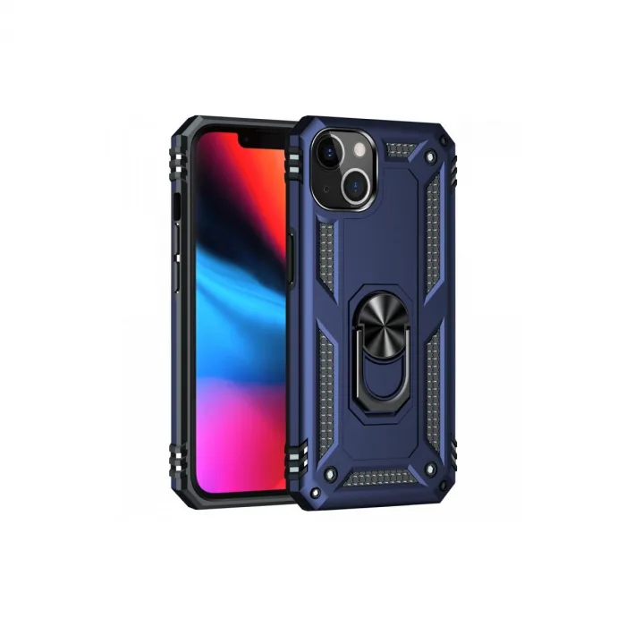 iPhone 14 Plus Kılıf Sofya Yüzüklü Silikon Kapak - Lacivert
