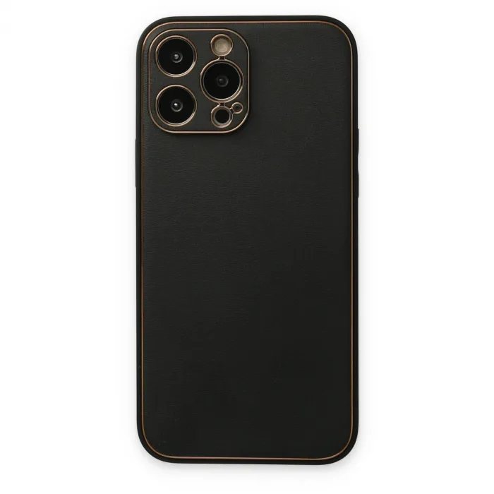 İphone 14 Pro Kılıf Coco Deri Silikon Kapak - Siyah