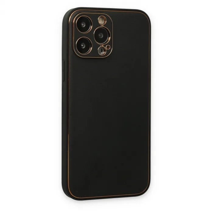 İphone 14 Pro Kılıf Coco Deri Silikon Kapak - Siyah