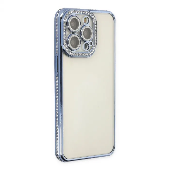 iPhone 14 Pro Kılıf Joke Taşlı Silikon - Mavi