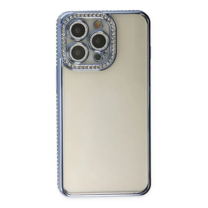 iPhone 14 Pro Kılıf Joke Taşlı Silikon - Mavi