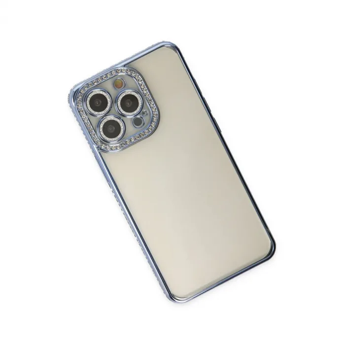 İphone 14 Pro Kılıf Joke Taşlı Silikon - Mavi