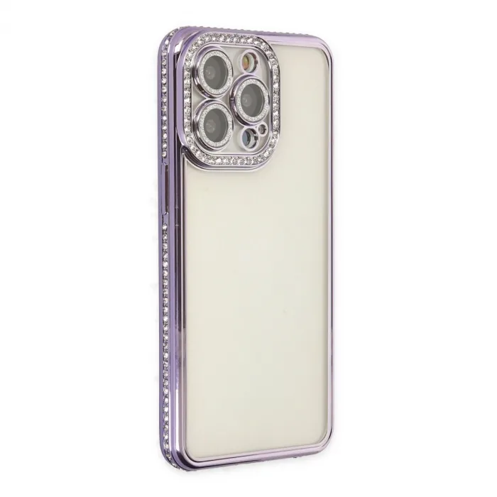 İphone 14 Pro Kılıf Joke Taşlı Silikon - Mor