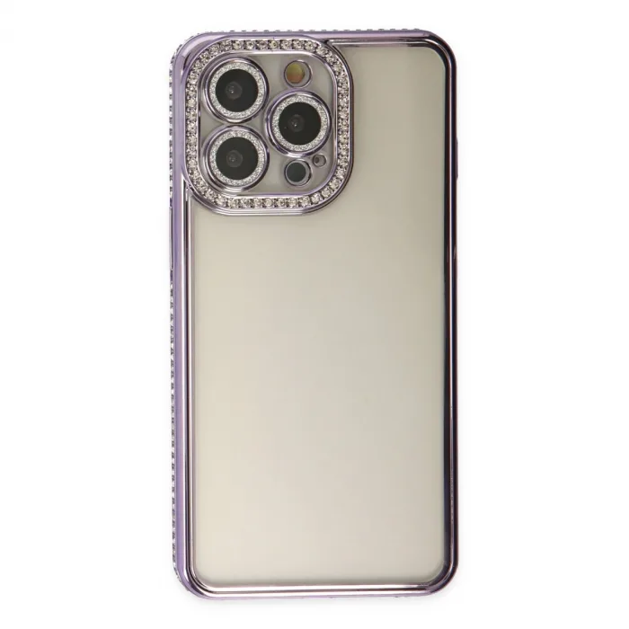 iPhone 14 Pro Kılıf Joke Taşlı Silikon - Mor